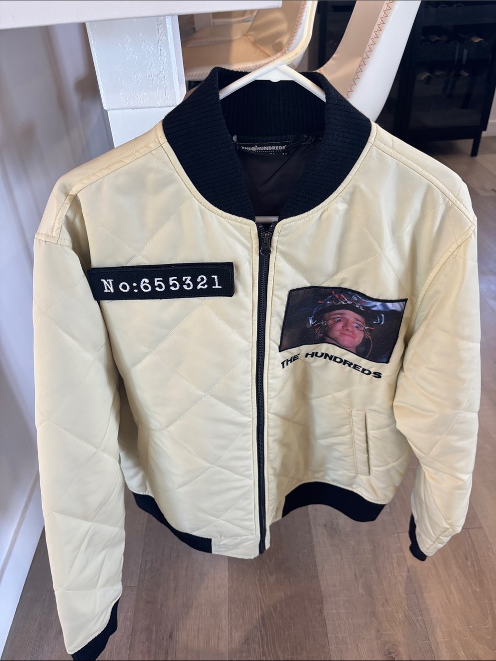 The Hundreds Cream Quilted Bomber Jacket with Black Accents